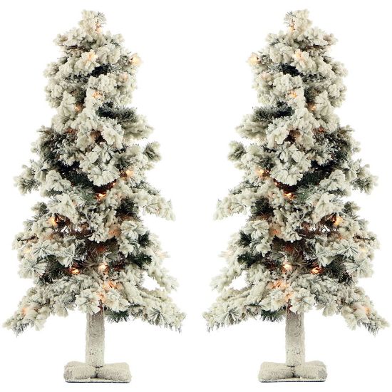 Picture of Fraser Hill Farm Snowy Alpine Trees With Clear Lights, 2ft, Set Of 2