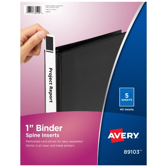 Picture of Avery Binder Spine Inserts, 89103, For 1in Ring Binders With 1.4in Spine Width, White, Pack Of 40