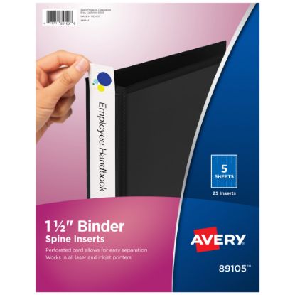 Picture of Avery Binder Spine Inserts, 89105, For 1/2in Ring Binders With 2.1in Spine Width, White, Pack Of 25