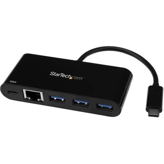 Picture of StarTech.com USB-C to Ethernet Adapter with 3-Port USB 3.0 Hub and Power Delivery - USB-C GbE Network Adapter + USB Hub w/ 3 USB-A Ports - USB Type C - External - 4 USB Port(s) - 1 Network (RJ-45) Port(s) - 4 USB 3.0 Port(s) - UASP Support