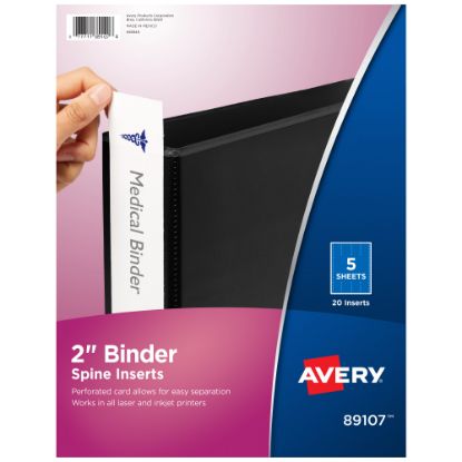 Picture of Avery Binder Spine Inserts, 89107, For 2in Ring Binders With 2.8in Spine Width, White, Pack Of 5