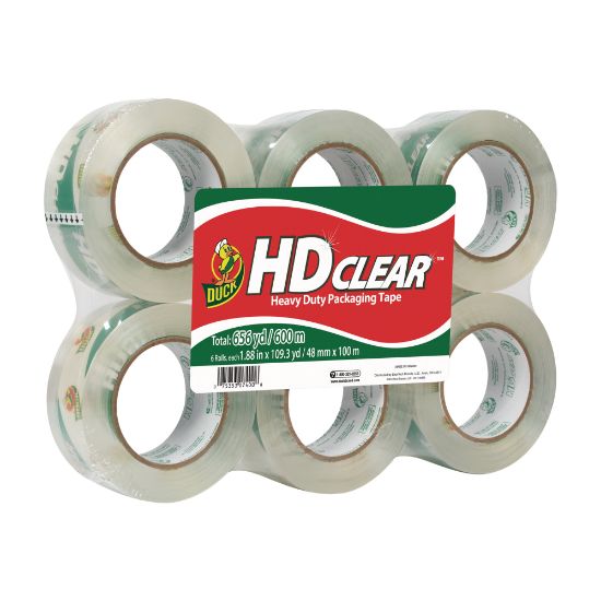 Picture of Duck HD Clear Heavy-Duty Packaging Tape, 1-7/8in x 109.4 Yd., Crystal Clear, Pack Of 6 Rolls