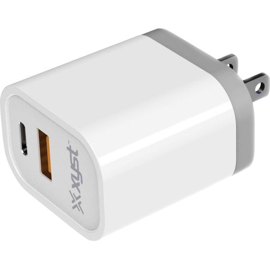 Picture of XYST 3.4-Amp Dual USB Wall Charger with USB Port and USB Type-C Port - 120 V AC, 230 V AC Input - 5 V DC/3.10 A, 9 V DC, 12 V DC Output - White