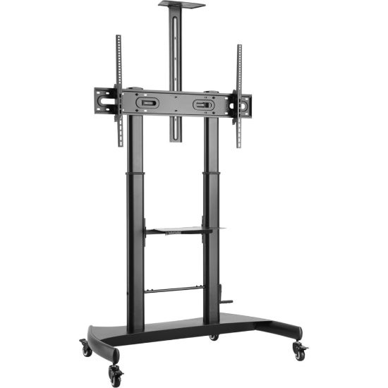 Picture of V7 TVCART2 Pro TV Cart, up to 100 inch displays, Height Adjustable - Up to 100in Screen Support - 220 lb Load Capacity - 91.3in Height x 28in Width - Powder Coated - Steel, Plastic - Matte Black