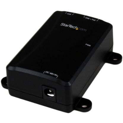 Picture of StarTech.com 1 Port Gigabit PoE Power over Ethernet Injector 48V / 30W - 802.3at / 802.3af - Wall-Mountable - 110 V AC, 220 V AC Input - 48 V Output - 30 W - Black