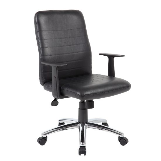 Picture of Boss Office Products Retro Vinyl Mid-Back Task Chair, With Arms, Black/Chrome