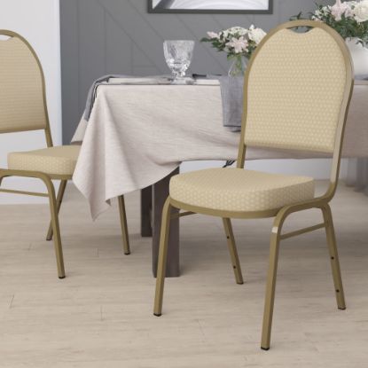 Picture of Flash Furniture HERCULES Series Dome Back Stacking Banquet Chair, Beige/Gold