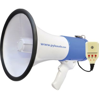 Picture of Pyle 50W Megaphone Bullhorn With Record/Siren/Talk Modes, 9-1/2inH x 9-1/4inW x 13-1/2inD, White/Blue