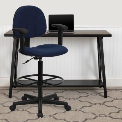 Picture of Flash Furniture Fabric Drafting Chair with Adjustable Arms (Cylinders: 22.5ft"-27ft"H or 26ft"-30.5ft"H), Navy/Black