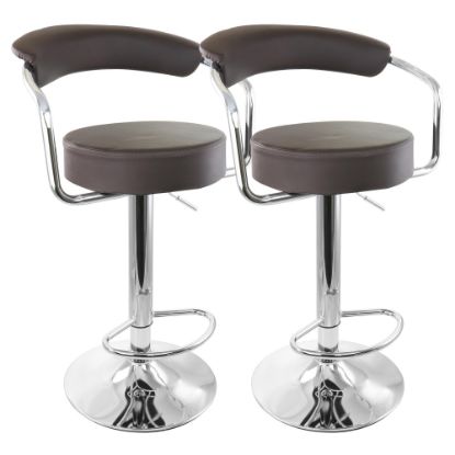 Picture of Elama Faux Leather Retro Adjustable Bar Stools, Brown/Chrome, Set Of 2 Stools