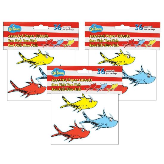 Picture of Eureka School Paper Cut Outs, 5in, Dr. Seuss One Fish, Two Fish, 36 Cut Outs Per Pack, Set Of 3 Packs