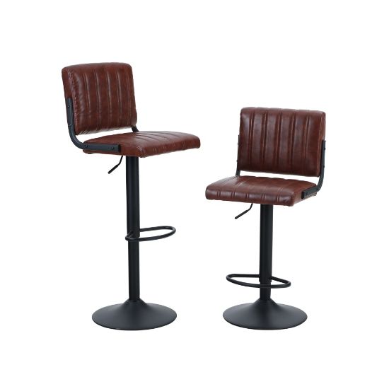 Picture of ALPHA HOME L-Shape Faux Leather Bar Stools With Backs, Brown/Black, Set Of 2 Stools