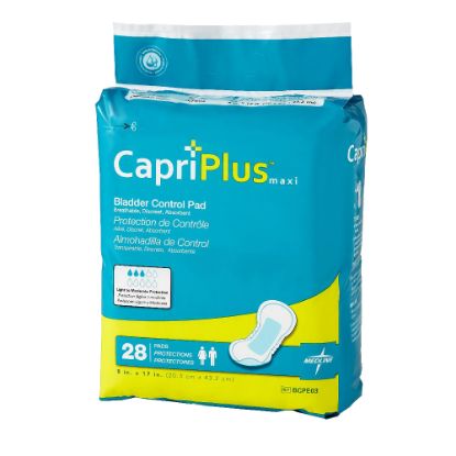 Picture of Capri Plus Bladder Control Pad Incontinent Liners, Ultra Plus, 8in x 17in, White, Case Of 28