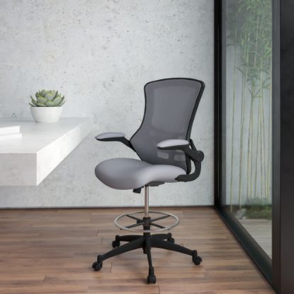 Picture of Flash Furniture Mid-Back Mesh Ergonomic Drafting Chair with Adjustable Foot Ring and Flip-Up Arms, Dark Gray