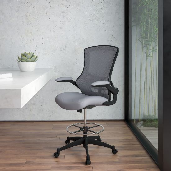 Picture of Flash Furniture Mid-Back Mesh Ergonomic Drafting Chair with Adjustable Foot Ring and Flip-Up Arms, Dark Gray