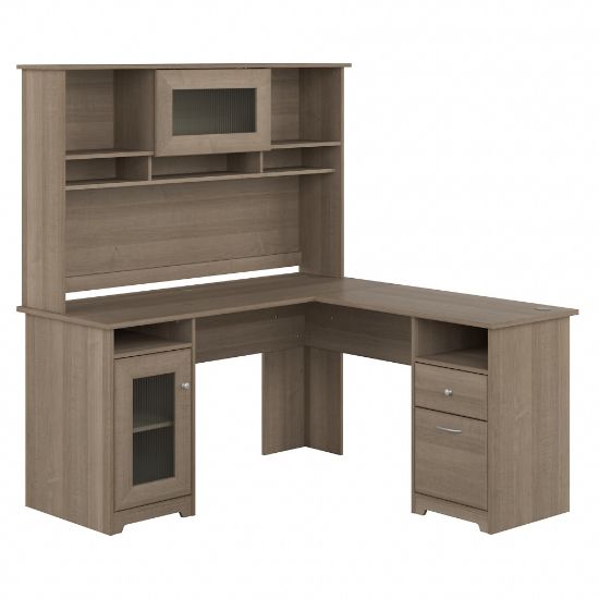 Picture of Bush Furniture Cabot 60inW L-Shaped Computer Desk With Hutch, Ash Gray, Standard Delivery