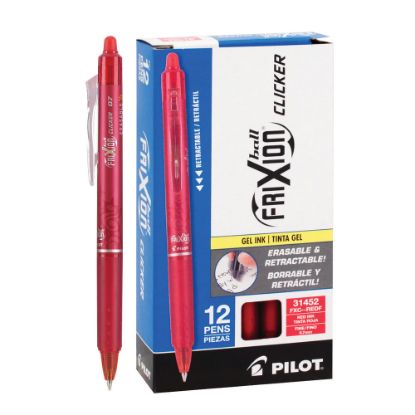 Picture of Pilot FriXion Ball Clicker Erasable Retractable Gel Pens, Pack of 12, Fine Point, 0.7 mm, Red Barrels, Red Ink