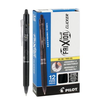 Picture of Pilot FriXion Ball Clicker Erasable Retractable Gel Pens, Pack of 12, Fine Point, 0.7 mm, Black Barrels, Black Ink