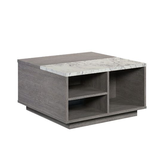 Picture of Sauder East Rock Coffee Table With Lift Top, 17-1/4inH x 31-1/8inW x 31-1/8inD, Ashen Oak/Faux White Marble