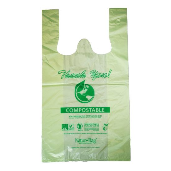 Picture of Stalk Market Compostable Large T-Shirt Bags With "Thank You" Graphic, 0.9 mil, 21in x 18-1/2in, Pack Of 500 Bags