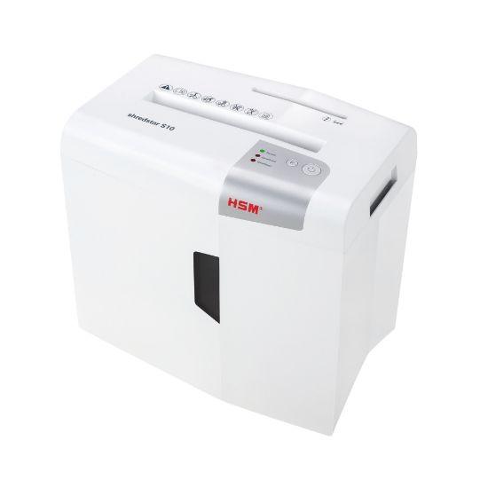 Picture of HSM shredstar S10 Strip Cut Shredder - Strip Cut - 10 Per Pass - for shredding CD, DVD, Paper - P-2 - 4.80 gal Wastebin Capacity - White