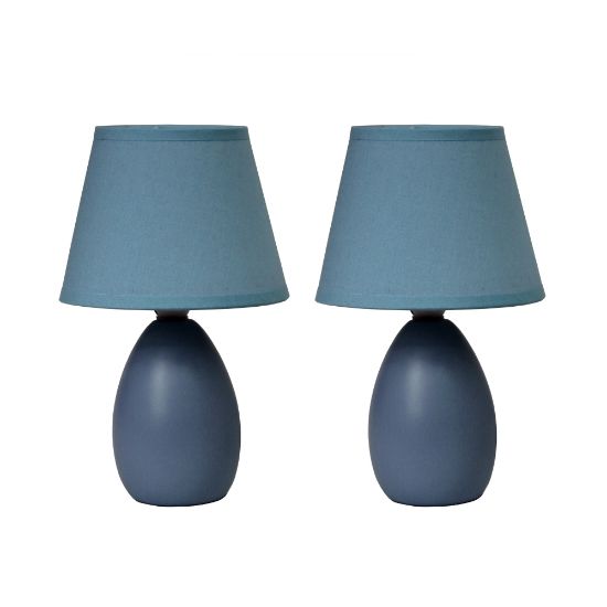 Picture of Simple Designs Mini Egg Oval Ceramic Table Lamp, 9-1/2inH, Blue, Set Of 2 Lamps