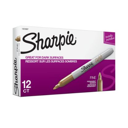 Picture of Sharpie Metallic Permanent Markers, Fine Point, Gold Ink, Pack Of 12