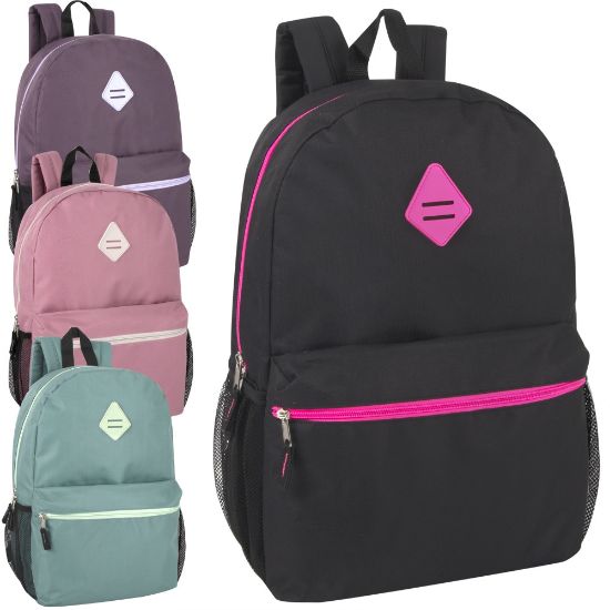 Picture of Trailmaker Solid Backpacks, Assorted Colors (Black, Pink, Lilac, Green), Pack Of 24 Backpacks