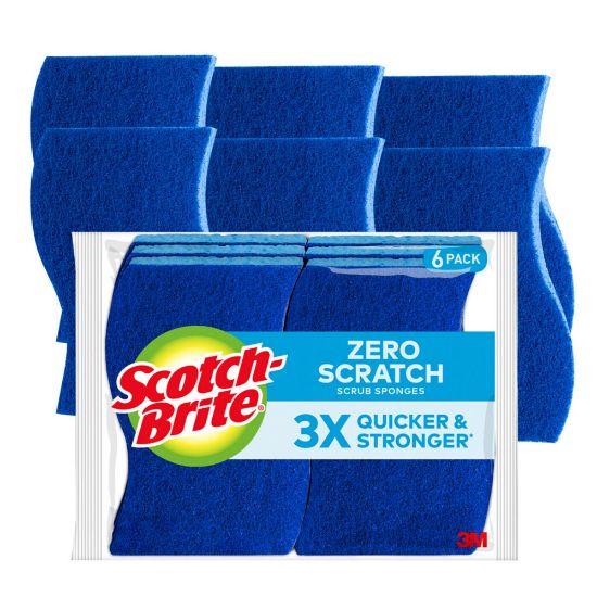 Picture of Scotch-Brite Zero Scratch Sponges, 6 Scrubbing Sponges, Great For Washing Dishes and Cleaning Kitchen