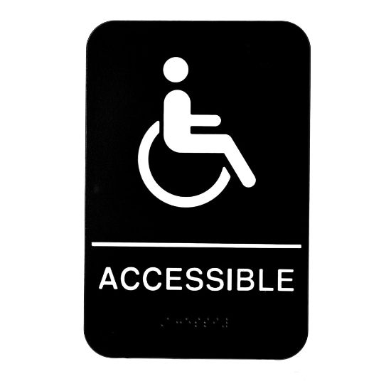 Picture of Alpine ADA Handicap Accessible Signs With Braille, 9in x 6in, Black/White, Pack Of 10 Signs