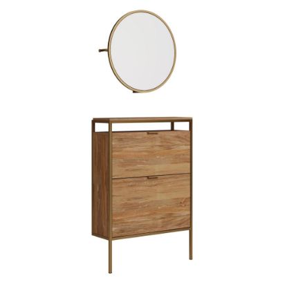 Picture of Sauder International Lux 31inW Wall-Mount Entryway Shoe Cabinet With Round Mirror, Sindoori Mango