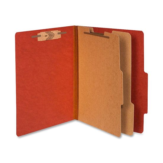 Picture of ACCO Durable Pressboard Classification Folders, Letter Size, 3in Expansion, 2 Partitions, 60% Recycled, Earth Red, Box Of 10