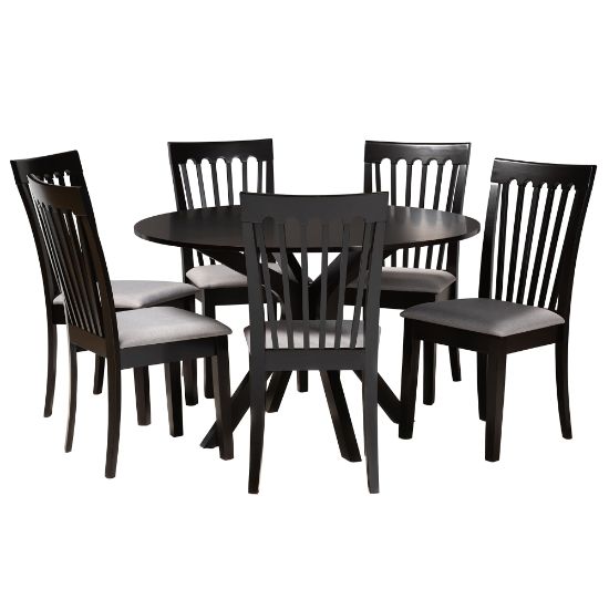 Picture of Baxton Studio Lore 7-Piece Dining Set, 29-15/16inH x 47-1/4inW x 47-1/4inD, Gray/Dark Brown