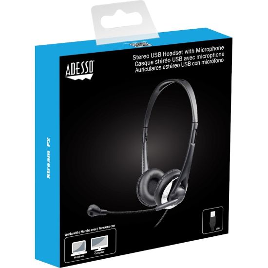 Picture of Adesso USB Stereo Headset With Adjustable Microphone, Black