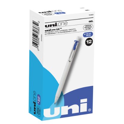 Picture of Uni-Ball One Retractable Gel Pens, Medium Point, 0.7 mm, White Barrel, Blue Ink, Pack Of 12 Pens