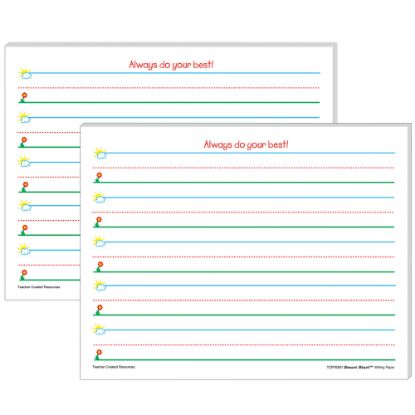 Picture of Teacher Created Resources Smart Start K-1 Writing Paper, 8-1/2in x 11in, Primary Rule, White, 100 Sheets Per Pack, Set Of 2 Packs