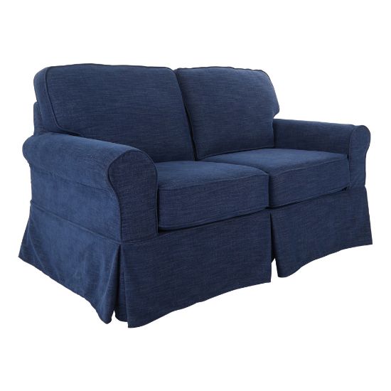 Picture of Ave Six Ashton Slip Cover Loveseat, Navy/Brown