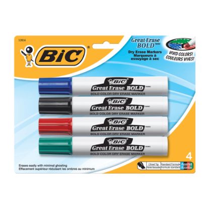 Picture of BIC Great Erase Bold Vivid Colors Dry Erase Markers, Chisel Point, Pack Of 4