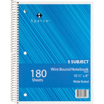 Picture of Sparco Quality Wire-Bound Wide Ruled Notebook, 8in x 10 1/2in, 180 Sheets, Bright White/Cover Assorted Colors