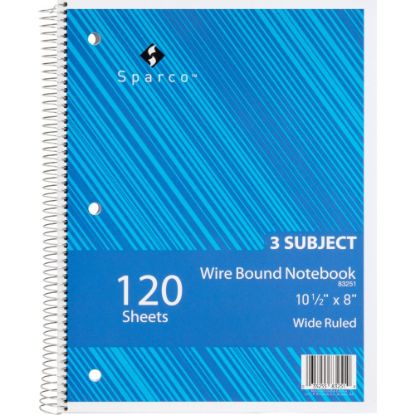 Picture of Sparco Quality Wire-Bound Wide Ruled Notebook, 8in x 10 1/2in, 120 Sheets, Bright White/Cover Assorted Colors