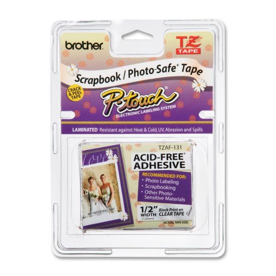 Picture of Brother TZ-AF131 Acid-Free Black-On-Clear Labeling Tape, Clear, 0.5in x 26ft