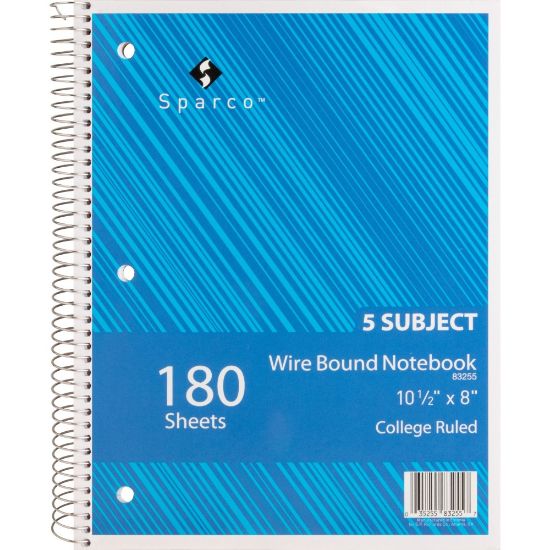 Picture of Sparco Wirebound Notebook, 8in x 10 1/2in, College Ruled, 180 Sheets, Assorted Colors