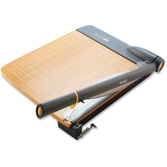 Picture of Westcott Trim Air Wood Guillotine Paper Trimmer - Cuts 30Sheet - 18in Cutting Length - 3.5in Height x 14.3in Width x 26.6in Depth - Wood Base, Titanium Blade - Transparent, Walnut