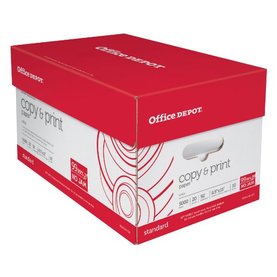 Picture of Office Depot Multi-Use Printer & Copy Paper, 10 Reams, White, Letter (8.5in x 11in), 5000 Sheets Per Case, 20 Lb, 92 Brightness