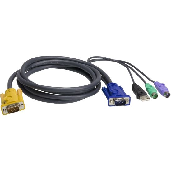 Picture of ATEN Combo kVM Cable - 6 ft KVM Cable - First End: 1 x 15-pin HD-15 - Male - Second End: 1 x 15-pin HD-15 - Male, 1 x 6-pin Mini-DIN - Male, 1 x USB Type A - Male, 1 x 6-pin Mini-DIN - Male - Shielding - Black