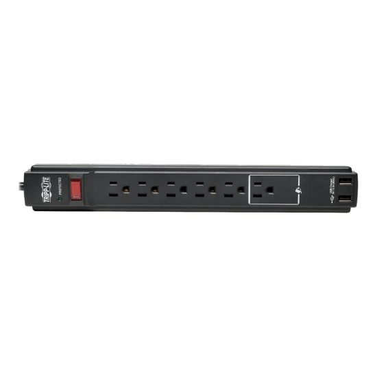 Picture of Tripp Lite Protect It! 6-Outlet Surge Protector, 6 ft. Cord, 990 Joules, 2 USB Ports (2.1A), Black Housing - Surge protector - 15 A - AC 120 V - 1875 Watt - output connectors: 6 - 6 ft cord - black - for P/N: CLAMPUSBLK, CLAMPUSW