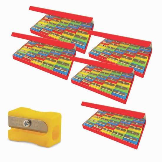 Picture of The Pencil Grip Eisen Pencil Sharpeners, 1 Hole, Assorted Colors, 25 Sharpeners Per Pack, Set Of 5 Packs