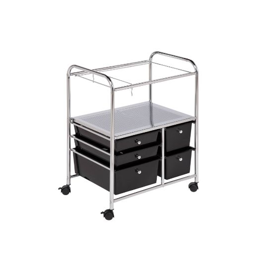 Picture of Honey-Can-Do 5-Drawer Plastic/Steel Hanging File Rolling Office Cart, 38 1/2inH x 21 1/2inW x 15 1/4inD, Chrome/Black