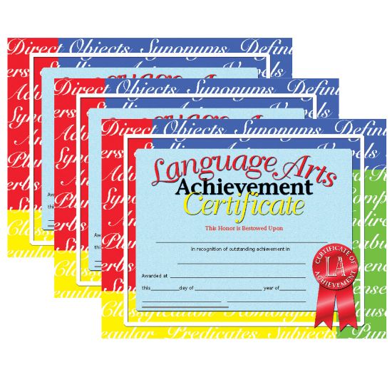 Picture of Hayes Certificates, 8-1/2in x 11in, Language Arts Achievement, 30 Certificates Per Pack, Set Of 3 Packs