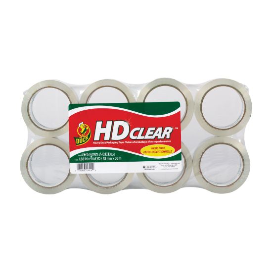 Picture of Duck HD Clear Heavy-Duty Packaging Tape, 1-7/8in, Crystal Clear, Pack Of 8 Rolls